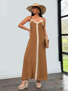 RueChic Linen Effect Maxi Dress - Brown - View 1