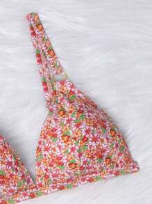 SHEIN Swim Ditsy Floral Random Print Backless Tie Knot Circular Ring Bikini Set,Summer Beach - Multicolor - View 6