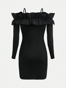 SHEIN Explorewe Teen Girl Cold Shoulder Ruffle Trim Dress