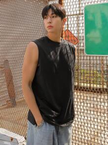 DAZY Camiseta de verano para hombre de deporte casual y holgado de unicolor con cuello redondo