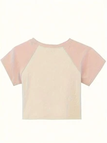 Áo thun ngắn tay cổ tròn in hình khẩu hiệu mùa hè cho nữ - Màu be - Xem 2