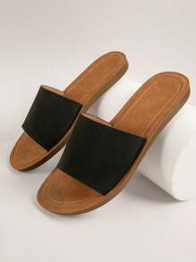 SHUZIA Xăng đan quai rộng thanh lịch vừa vặn cho nữ, Xăng đan quai đơn tối giản - màu đen - Xem 5