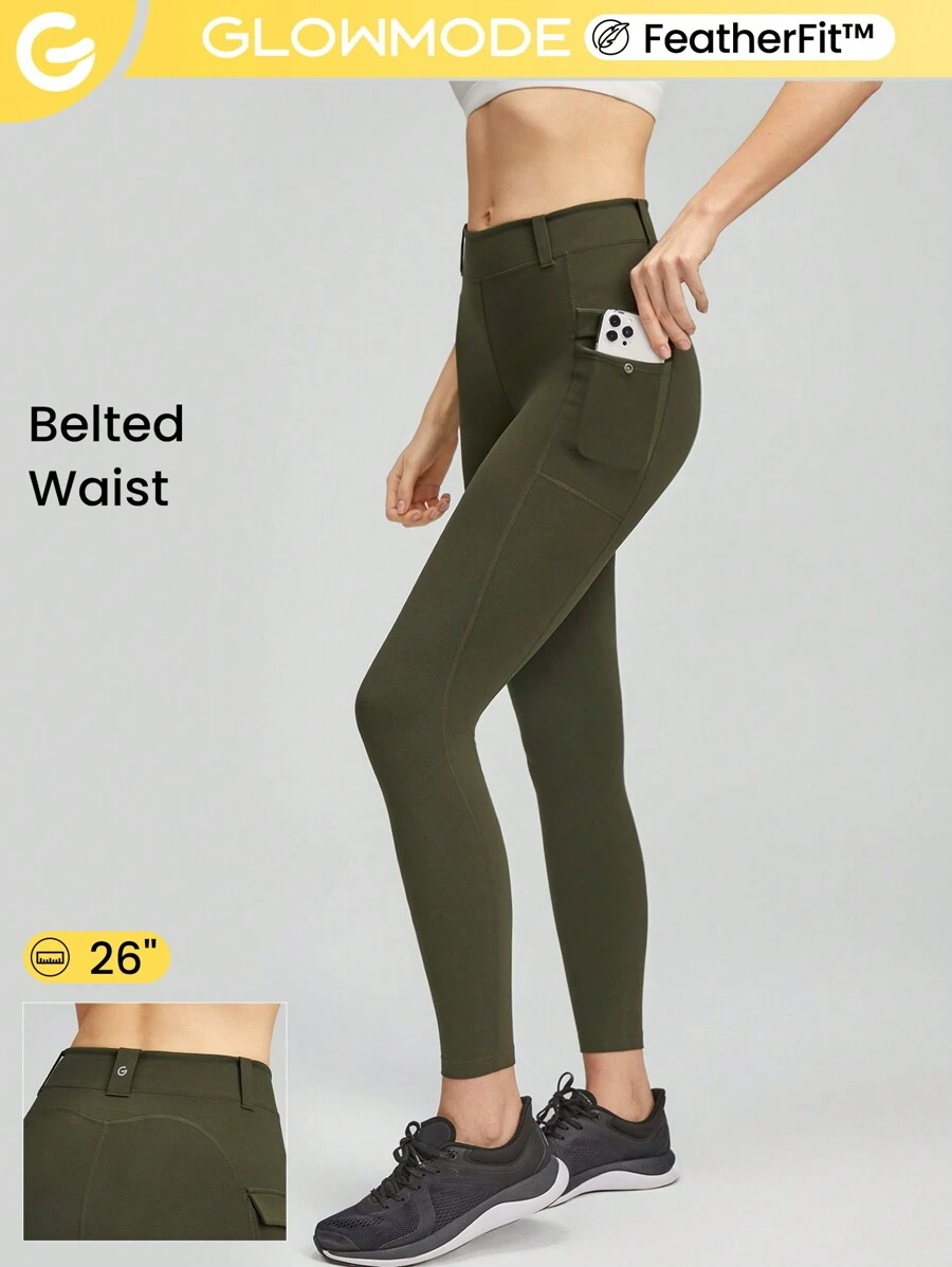 GLOWMODE Quần legging có thắt lưng FeatherFit™ 26" Tác động thấp hàng ngày Thông thường vào mùa hè - xanh quân đội - Xem 1