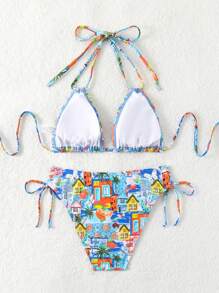 SHEIN Swim Bộ bikini cổ yếm in hình trái cây đi biển mùa hè dành cho nữ cho kỳ nghỉ - Nhiều màu - Xem 8