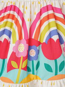 Bebeluşă Rochie Cami cu Volane, Textură Ţesută, Imprimare De Flori, Cu dantelă