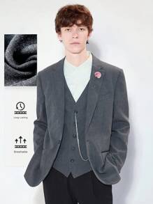 AKNOTIC Business Casual Veste de costume d"affaires en lin tissé pour hommes à bouton unique (Gilet intérieur non inclus)