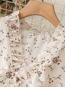 SHEIN LUNE Áo Sơ Mi Viền Diềm Plus Size Có In Hoa Ditsy - Màu be - Xem 4