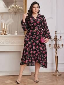 Modelyn Plus Size In hoa cổ chữ V Đầm thanh lịch - Nhiều màu - Xem 7