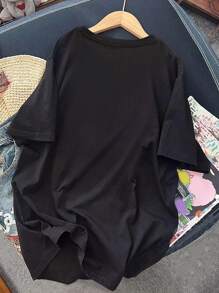 SHEIN Teen Girl Casual Personalized Printed Oversized Short Sleeve T-Shirt, Suitable For Summer