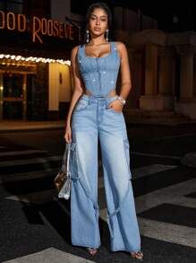 SHEIN BAE Pailletten asymmetrische zoom crop tanktop & Muziekfestival & Stagecoach & Korset top & Concert outfits
