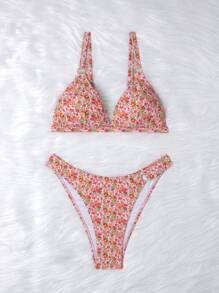 SHEIN Swim Ditsy Floral Random Print Backless Tie Knot Circular Ring Bikini Set,Summer Beach - Multicolor - View 7