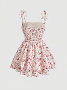 SHEIN MOD Plus Size Women's Pink Floral Print Flare Hem Spaghetti Strap Dress, Forma,Summer Dress,Sundress Short