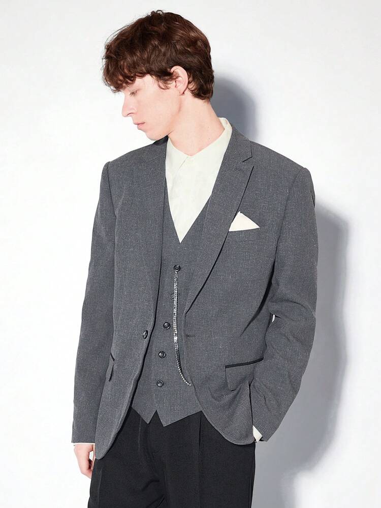 Men Single Breasted Linen Woven Business Blazer (Excluding Inner Vest), For Fall Winter