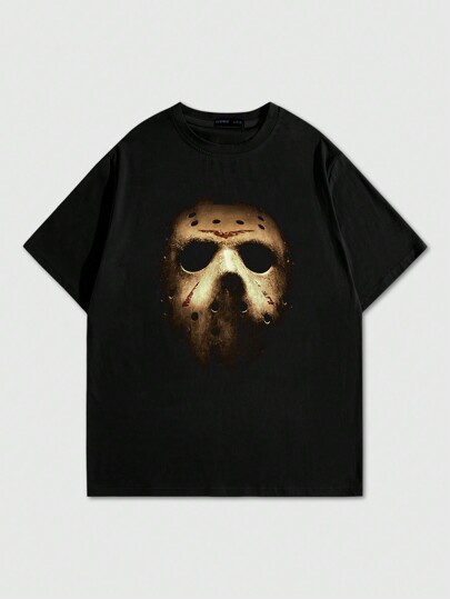 WB Horror | ROMWE Men Mask Print Summer Fashion Tee, School