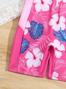 Costum de baie dintr-o singură piesă pentru fetiță cu imprimeu tropical cu fermoar în față
