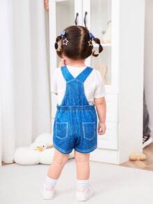 SHEIN Baby Girl Casual Cute Unisex Patterned Romper - Blue - View 2