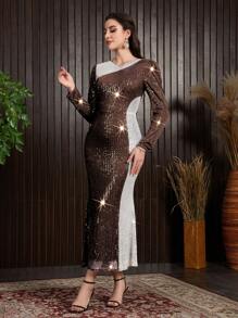 Modelyn Women Patchwork Sequin Decoration Dress - Multicolor - View 3