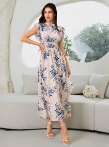 Modelyn 女士圆领盖袖全身印花长款阿拉伯连衣裙长款晚礼服 - 彩色 - 查看 6