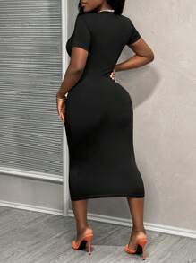 Slaydiva Casual Summer Black Don't Ruin My Mood Printed Round Neck Short Sleeve Bodycon Long Dress