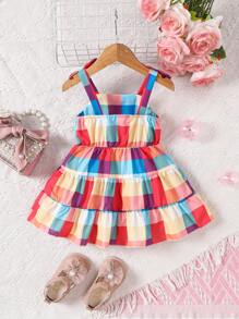 Váy ca-rô màu hồng đơn giản cho bé gái mùa hè - Nhiều màu - Xem 2