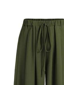 SHEIN Essnce Women Fashion High Waist Decorative Belt Wide Leg Straight Pants - Army Green - View 3