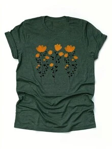 Regular-Fit Round Neck Floral Print T-Shirt - Green - View 3