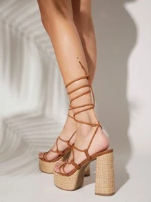 SHUZIA Women Fashion Solid Color Strap High Heel Sandals Suitable For Outdoor Activities In Summer