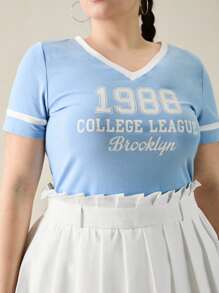 Forever 21 Summer Plus Size Women Sports Graduation Pattern T-Shirt - Baby Blue - View 5