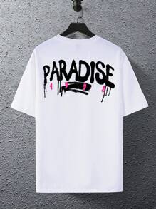 Manfinity LEGND 男士字母印花短袖T恤，適用於春夏日常穿著 - 白色 - 查看 2