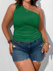 Calvaya Solid Color Simple Daily Plus Size Women Top - Green - View 3