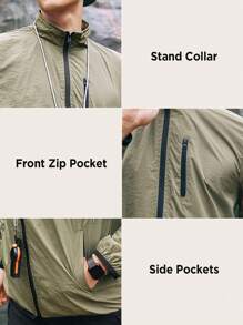 In My Nature Men's Thin Zip Up Stand Collar Outdoor Sports Jacket For Hiking - Army Green - View 8