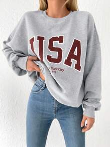 RueChic Letter Graphic Drop Shoulder Sweatshirt - Red - View 3