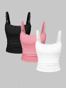 SHEIN Unity قميص داخلي للنساء بحمالات الكتف وبدانتيل - متعدد الألوان - مشاهدة 1
