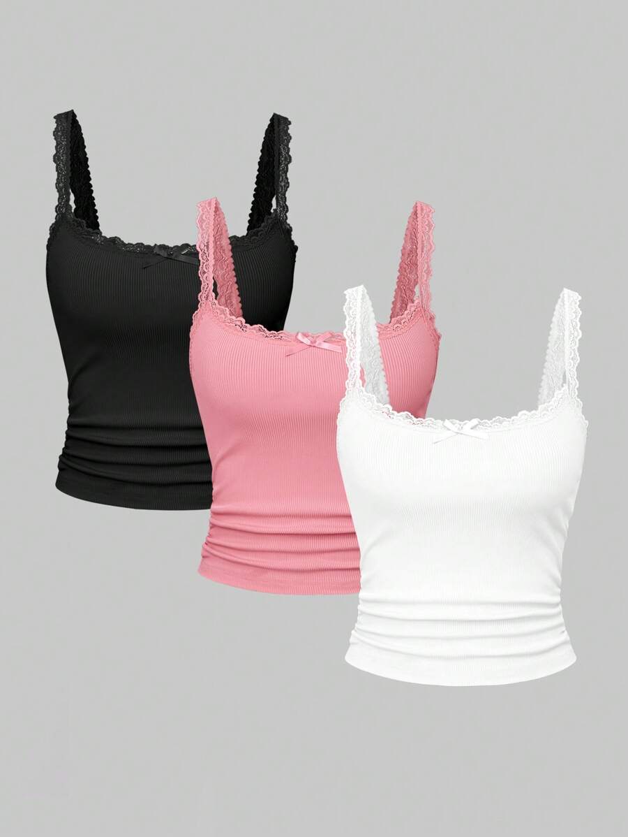 SHEIN Unity قميص داخلي للنساء بحمالات الكتف وبدانتيل - متعدد الألوان - مشاهدة 1