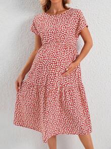 SHEIN Round Neck Loose Floral Print Casual Maternity Dress Clothing With Nursing Function