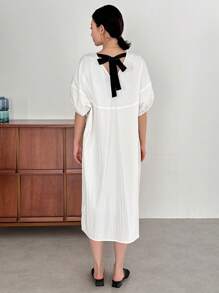 FRIFUL Loose Drop Shoulder Summer Dress With Color Blocking And Back Tie Details Sundress