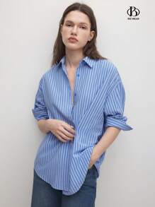 BizChic Ladies" Striped And Printed Casual Daily Wear Spring/Summer Blouse - Blue - View 1