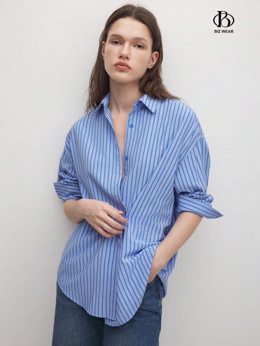 BizChic Ladies" Striped And Printed Casual Daily Wear Spring/Summer Blouse - Blue - View 1