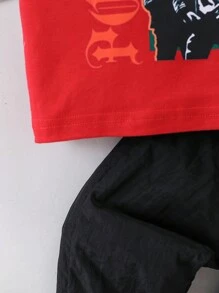 Conjunto de verano casual impreso para 2 bebés masculinos - parte superior negra y pantalones verdes - Multicolor - Ver 3