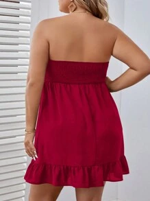 SHEIN VCAY Vestido tubo de talla grande de unicolor con volantes en el bajo, estilo sencillo de vacaciones de verano