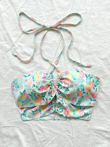 Soleia WYWH 女士薄荷蓝色花卉印花露背前镂空交叉系带波西米亚风度假音乐节夏季吊带背心 - 彩色 - 查看 3