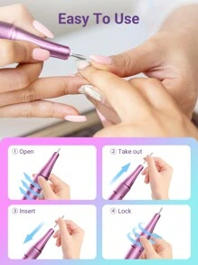 Teckwe Nail Drill,Portable High Speed Electric Nail Grinder,35000 RPM With LED Display,Portable Rechargeable Electric Nail File Machine Cordless With Bits Kit For Manicure Pedicure Polishing Shape Carve Polish - US Plug - Pink - View 7
