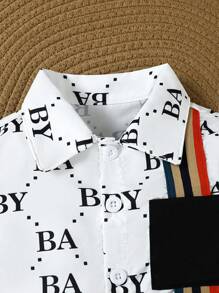 3pcs/Set Baby Boys' Casual Short Sleeve T-Shirt And Shorts With Letter Print, Spring - White - View 3