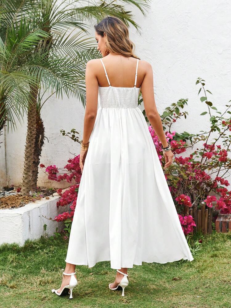 Women Plain Contrast Lace Cami Dress For Summer Vacation
