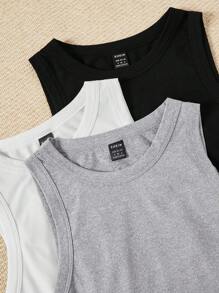 SHEIN Qutie 3pcs Round Neck Casual Slim Fit Crop Tank Top, Summer