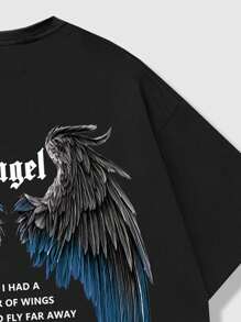 ROMWE MEN Goth Men Wings & Slogan Graphic Tee, School, 2000s Style