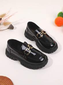Fashionable Girls' Leather Shoes, Spring New Low-Cut British Style Black Shoes, Girls' Thick-Soled Shoes For Children