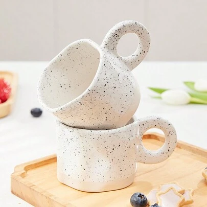 Cốc cà phê bằng gốm hình dạng bất đối xứng họa tiết chấm mực thích hợp đựng cà phê sữa nhiều loại đồ uống làm quà tặng ngày lễ