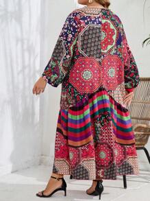 SHEIN Holidaya 女士復古優雅大尺碼裙 - 粉色 - 查看 2