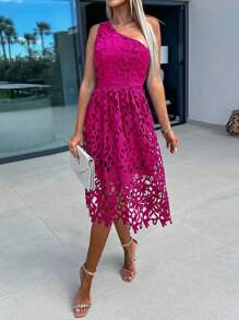 SHEIN Clasi Elegante vestido rosa de encaje para bodas, fiestas, festivales y eventos de noche - Rosa - Ver 4